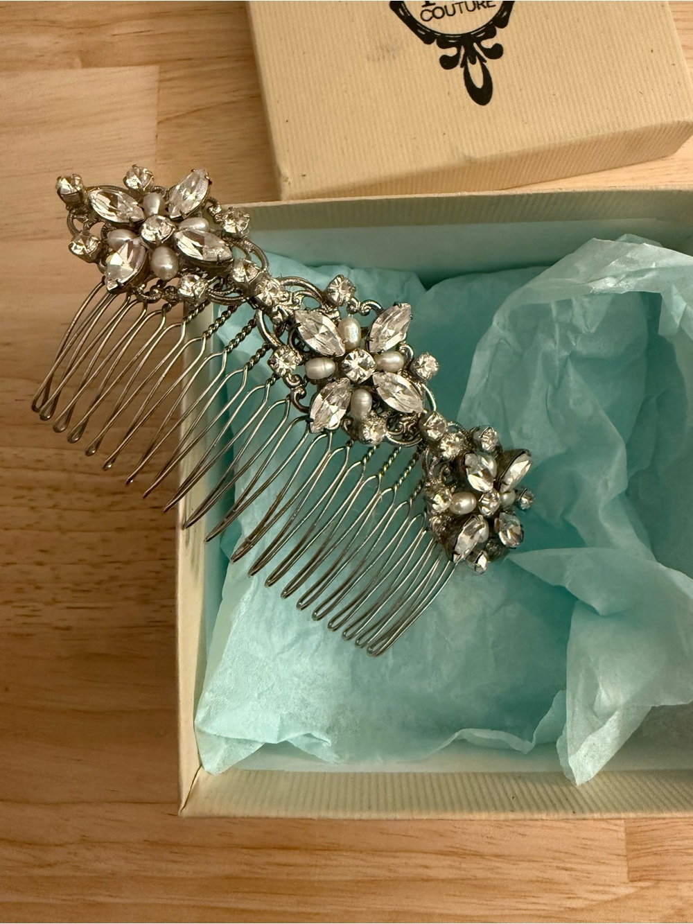 Bridal Crystal Flower Hair Comb - Silver
